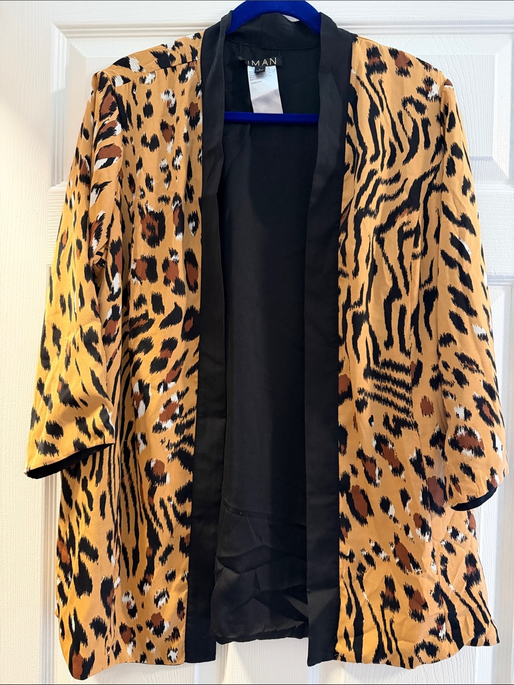 IMAN Animal-Print Open Front Cardigan Jacket - Tan, Black size L